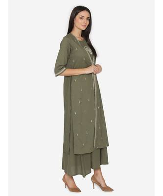 Green embroidered Hemline  Kurta 1