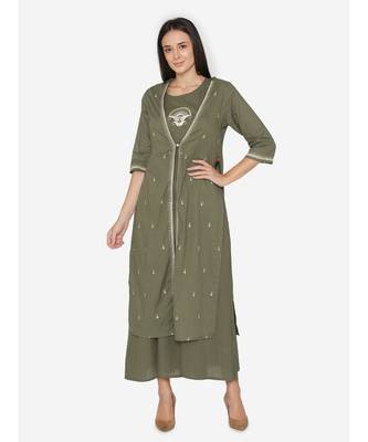 Green embroidered Hemline  Kurta 3