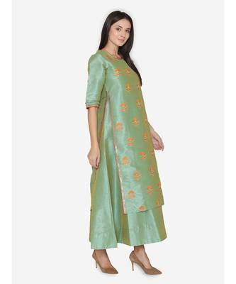 Lime embroidered Partywear  Kurta 4