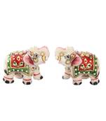 Elephant pair in marble with Meena work in Red color