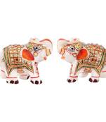 Marble Elephant pair with Kundan work and golden finish