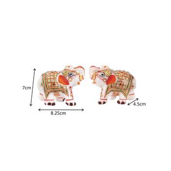 Marble Elephant pair with Kundan work and golden finish 2