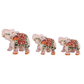 Marble Elephants set of 3 pc Enamel painted 1