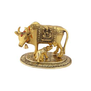 Cow baby showpiece antique gold plated in metal 1