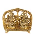 Lakshmi Ganesh gold plated in metal seated with arch at back