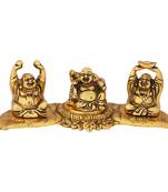 Laughing buddha in 3 postures in metal antique gold plated