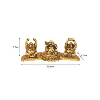 Laughing buddha in 3 postures in metal antique gold plated 2