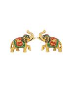 Elephant pair in metal enamel painted trunk up