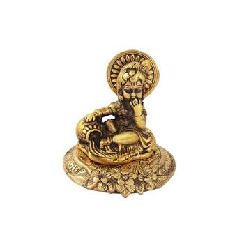 Bal Krishna eating butter from handi in metal antique gold finish 1
