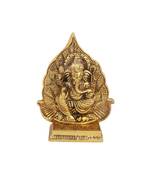 Ganeshsa with leaf back drop in antique golden finish metal