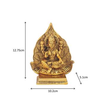 Lakshmi ji with leaf back drop in antique golden finish metal 2