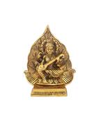 Saraswati ji with leaf back drop in antique golden finish metal