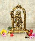 Handicrafts Paradise Radha Krishna standing under mehrab in metal showpiece for home dacor and gifting - 7 inches