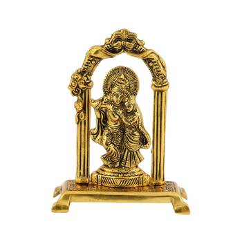 Handicrafts Paradise Radha Krishna standing under mehrab in metal showpiece for home dacor and gifting - 7 inches 2