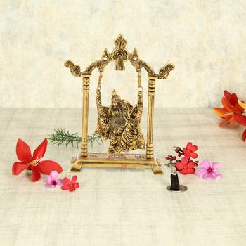 Handicrafts Paradise Radha Krishna Jhoola in metal showpiece for home dacor and gifting - 8 inches 1