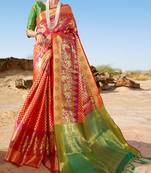 Red woven banarasi silk saree with blouse