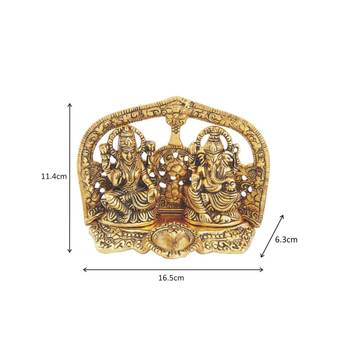 Lakshmi Ganesh seated with diya antique gold plated 2