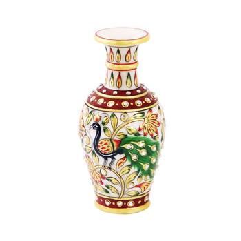 Marble flower Pot with beautiful Peacock painted 1