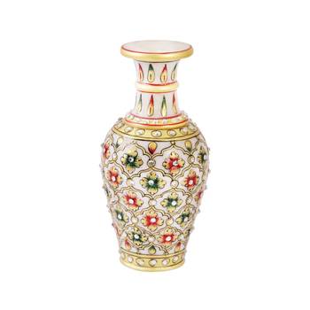 Marble flower vase with emboss painted mehrab design 1
