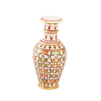 Marble flower pot with leaves painted in emboss 1