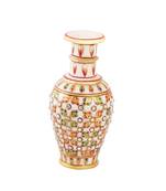 Marble flower pot with leaves painted in emboss