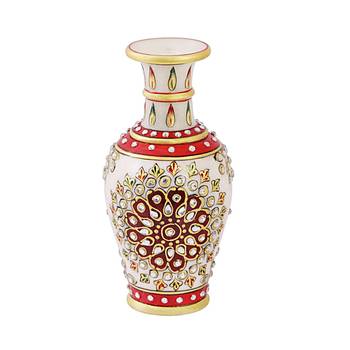 Marble flower Vase with white kundan work 1