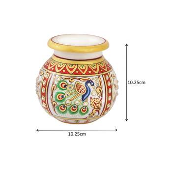 Flower Pot in Round Shape with Peacock painted in Marble 2