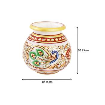 Flower Pot in Round Shape in marble with Peacock painted 2