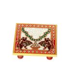 round Flower Pot in marble with Peacock painted with long Feathers