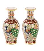 Marble flower Pot pair with beautiful Peacock painted
