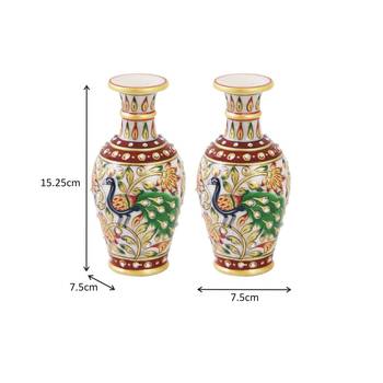 Marble flower Pot pair with beautiful Peacock painted 2