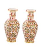 Marble flower pot pair with leaves painted in emboss