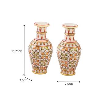 Marble flower pot pair with leaves painted in emboss 2