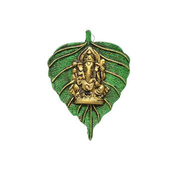 Wall Hanging golden Ganesha Placed on Leaf in Metal 1