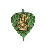 Wall Hanging golden Ganesha Placed on Leaf in Metal