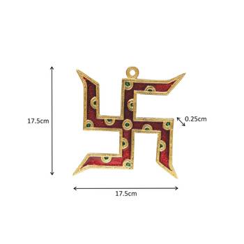 Wall Hanging Swastik shaped with Meena Gold Plated in Metal 1