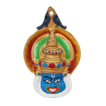 Kathakali Mask Painted Light blue face in Metal 1