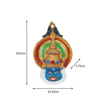 Kathakali Mask Painted Light blue face in Metal 2