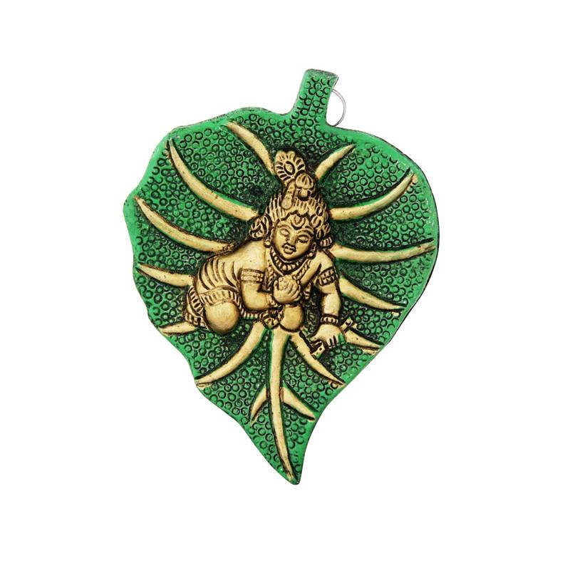 Wall hanging leaf with bal krishna motiff in metal