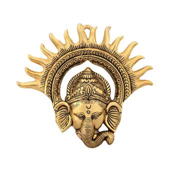 Wall hanging ganesha sun shaped antique golden finish in metal 1