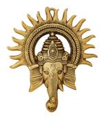 Wall hanging ganesha medium sun shaped antique golden finish in metal