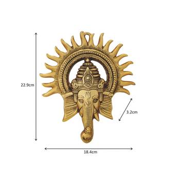 Wall hanging ganesha medium sun shaped antique golden finish in metal 2