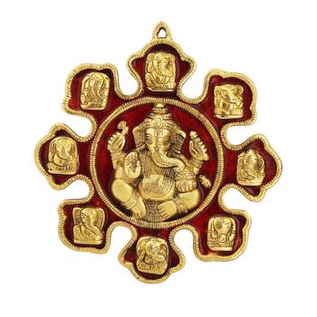 Wall hanging ganesha showpiece in metal with enamel 1