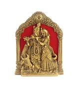 Radha Krishna with cow on thin metal frame wall hanging and for table antique golden finish