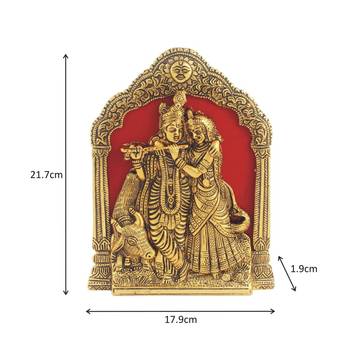 Radha Krishna with cow on thin metal frame wall hanging and for table antique golden finish 2