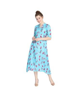 blue Pastel Floral Long Kurta 1
