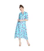 blue Pastel Floral Long Kurta