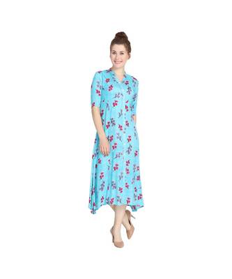 blue Pastel Floral Long Kurta 2
