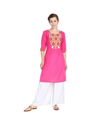 pink Solid Pink Yoke Butta Kurti 1