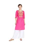 pink Solid Pink Yoke Butta Kurti